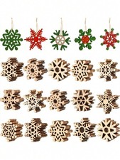 20pcs Wooden Snowflake Ornaments For DIY Painting Holiday Decor
