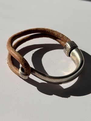 Vintage Armband braun Leder & 925 Sterling Silber