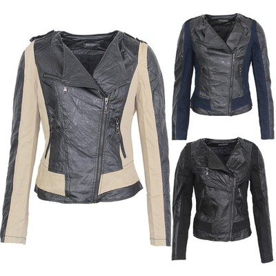 Sotala Damen Blazer Jacke Leder Optick Übergangsjacke Bikerjacke Kunstlederjacke