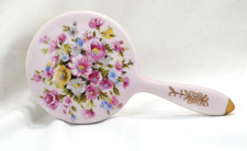 Vintage 5 1/2" French Porcelain Mirror Hand Painted in Flowers, Pale Pink