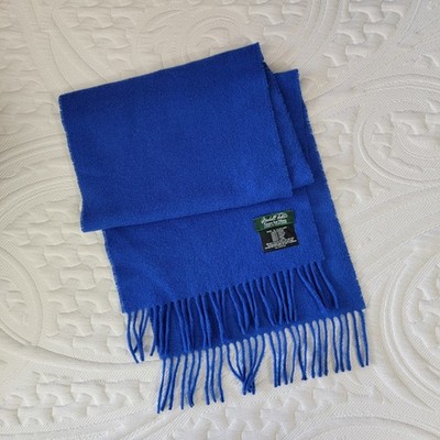 Marshall Fields Men's 100% Lambswool Cobalt Blue Fringed Scarf Luxury 64'' X 11.5