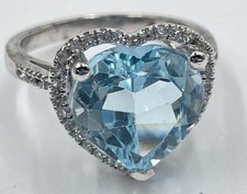 925 Sterling Silver Heart-shaped Sky Blue Topaz Ring Cz Halo Sz 7 EUC 4.41g
