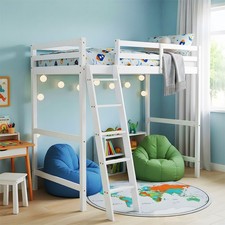 3FT High Sleeper Cabin Bed Adult Kid Loft Bed Wooden Bunk Bed Frame Ladder White