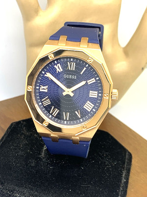 Guess Men's Watch GW0663G3 Quartz Rose Gold Blue Dial Steel Rubber Strap 42mm