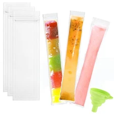 200PCS Disposable Ice Popsicle Mold Bags BPA Free Freezer Tubes With a Funnel
