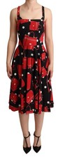 Dolce & Gabbana Black Red Bag Print A-line Mid Length Women's Dress Authentic