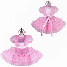French Maid Girl Lockable Pink satin Organza Dress cosplay costumes Tailor-made
