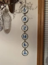 Vintage Needlepoint Art Framed Dutch Scene with Windmill, Danish Boy & girl est.