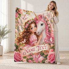 Personalized Princess Unicorn Coral Fleece Blanket Fantasy Rainbow Decor