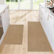 Kitchen Rugs and Mats, Non Slip Washable Set of 2 20’’*32’’+20’’*47’’ Khaki