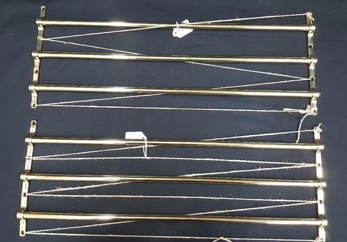 Pair of Rectangular Art Deco Solid Brass 3 Rod Door Push Bars 