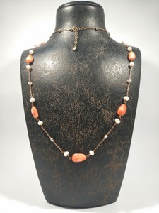 镀金超细925 纯银天然珊瑚珍珠玫瑰项链 Ebay