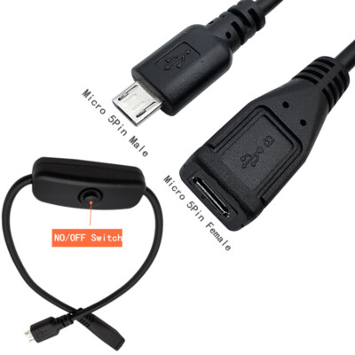 Micro USB Male to Female Cable with Switch Extended Cord Power Adapter