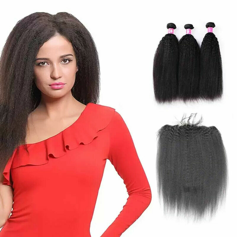 12AA BRAZILIAN VIRGIN HAIR 4BUNDLES KINKY STRAIGHT 20+20+20&20 FRONTAL 13X4 390g