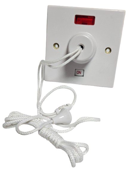 Shower Pull Cord Switch with Pullcord & Neon 45 Amp 45A Bathroom Ceiling Square