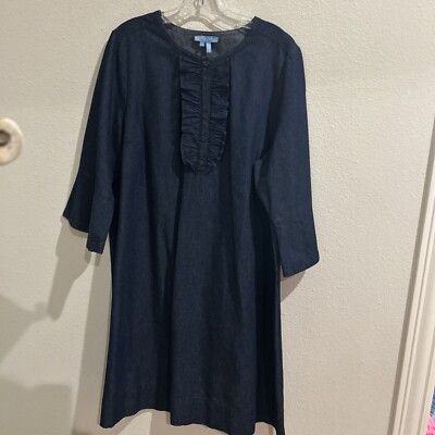 Draper James Size 16 Denim Shift Dress Ruffle Bib Front Cotton Still Online