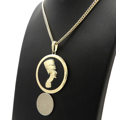 EGYPTIAN NEFERTITI PENDANT & 18'' 20'' 24'' BOX CUBAN ROPE CHAIN HIP HOP NECKLACE