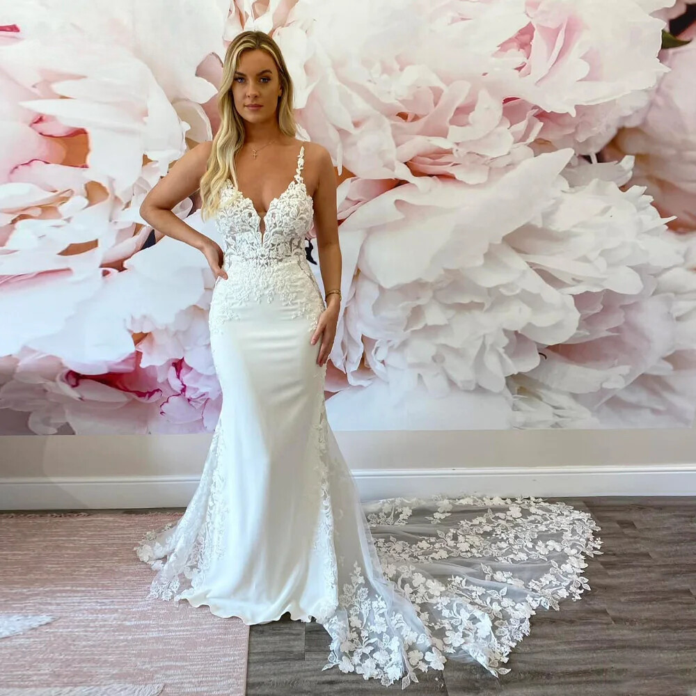 V Neck Mermaid Wedding Dresses Sleeveless Appliques Backless Lace Bridal Gowns | eBay V Neck Mermaid Wedding Dresses Sleeveless Appliques Backless Lace Bridal Gowns | eBay
