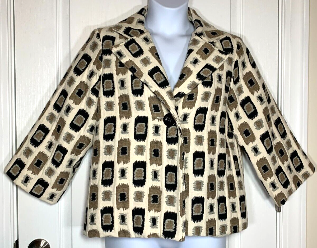 Giacca vintage panna abbronzatura nero dipinta pony poli cotone foderata 1 bottone grande usata in ottime condizioni