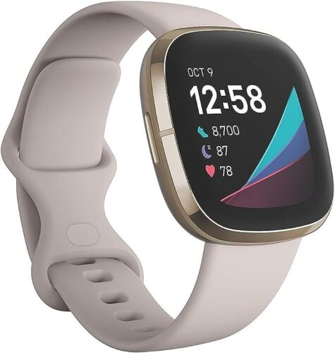 Fitbit Sense Activity Tracker Smartwatch FB512 Gold Purple Strap Good + CHRGR