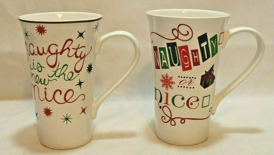 222 Fifth озорной / изящный Рождественский фарфор латте кружки комплект из двух новый - Изображение 3 из 3