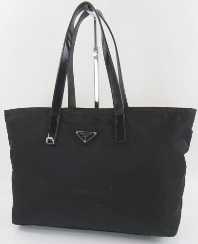 Authentic PRADA Black Nylon and Leather Tote Bag Purse #56537 - 第 1/19 張圖片
