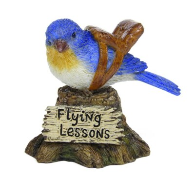 Flying Lesson Blue Bird with Saddle MG 355 Miniature Fairy Garden