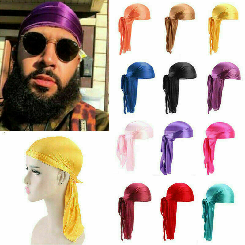 Silky Satin Durags for Men Designer Long Tail Beanies Doo Rags Caps Du-Rags  for Women Silk Satin Tie Do Rags Cap for Waves Black