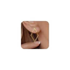 Boho Square Stud Earrings Jackets, Minimalist Geometric Stainless Steel Gold ...