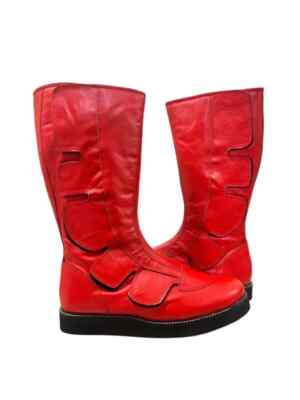 Pro Wrestling Boots, 100% handmade Pure Leather, Hook and Loop style, Red Color
