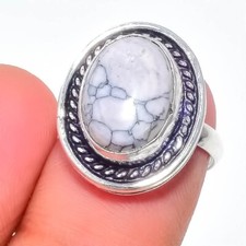 Natural Howlite Gemstone Handmade 925 Sterling Silver Jewelry Ring Sz 5.5 US