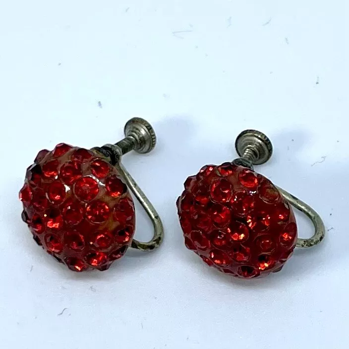 Vintage Ruby Red Screw Back Earrings