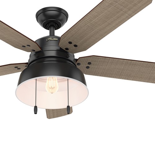Hunter Fan 52 in Matte Black Ceiling Fan with Light Kit and Pull Chain 5 Blades