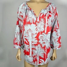 Talbots Women’s NWT Size Large Palm Tree Pattern Spilt Neck Top