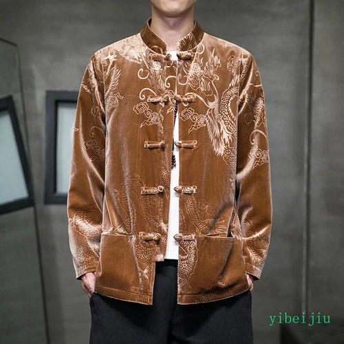 VETEMENTS Tuta Tang Uomo Primavera Autunno Hanfu Stile Cinese Giacca Cappotti Stampa Drago Velluto