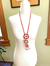 Beaded Three Medallion Native American Necklace Handcrafted 17 Inches Orange