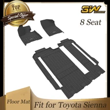 3W Floor Mats Liner for Toyota Sienna 2021-2025 TPE 1st, 2nd and 3rd Row 8 Seat