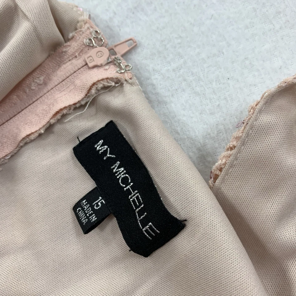 My Michelle Full Lace Cocktail Dress Size 15 Womens Cream Light Pink Bodycon XL - Image 3 of 4