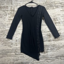 Women’s Black Y2K Old Logo Fashion Nova Body Con Lace Up Dress Size Small *167