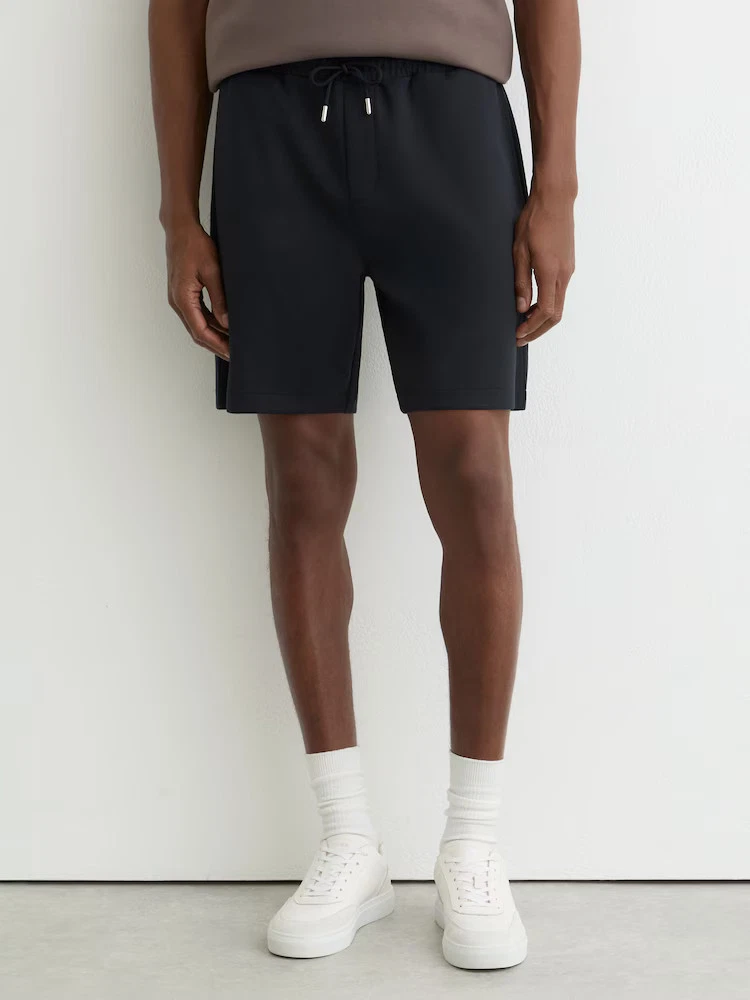 Reiss Mens Navy Reid Interlock Jersey Shorts Drawstring