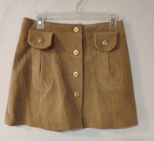 Light Academia/Mod-Gogo Authentic 60s Micro Mini Skirt Faux Suede Gold Buttons