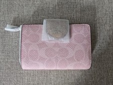 COACH CEC29 Medium Corner Zip Wallet Signature Canvas Powder Pink NWT