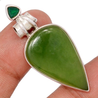 Natural Canadian Nephrite Jade & Green Onyx 925 Silver Pendants Jewelry CP75341