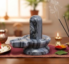 KLEO Black Marble Stone Shiva Lingam Shiv Ling Idol Murti Statue 5.25 Grey