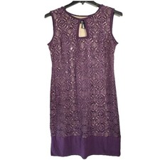 R M Richards Womens Size 12 Purple Lace Sequin Sheath Dress Sleeveless
