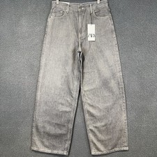 Zara Jeans The Mid Rise Loose Fit Grey Denim Wide Leg Size 6 New W/tags 6840/056