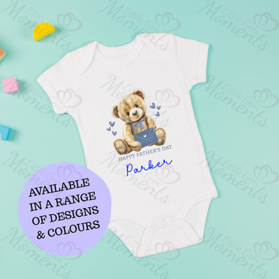 Personalisierter Happy Vatertag Baby Body. Individuelle Baby Weste - Teddybär