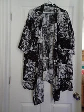 Coofandy Mens Size XXL Shawl Collar Cotton Kimono Open Front Black & White
