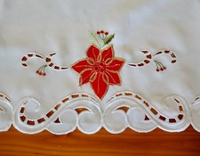 Holiday Red White Poinsettia Table Runner 35 x 15