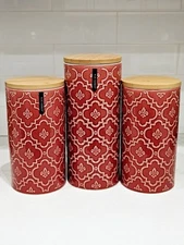 Blue Harbor Red Reactive Glaze Canister Set of 3 Ceramic Jars with Lids
